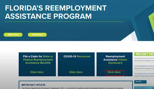 click here on reemployment assistance claims dashboard