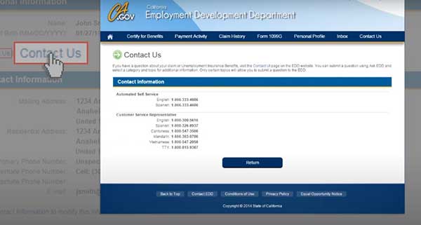 contact to update personal information on california edd unemployment