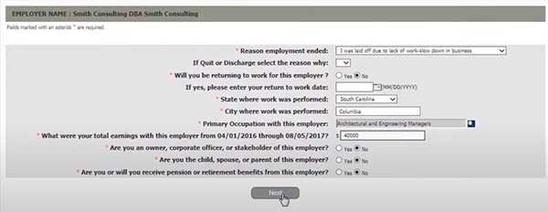 employer name in separation on sc unemployment