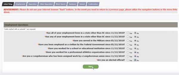 employment questions to file for peuc on sc unemployment