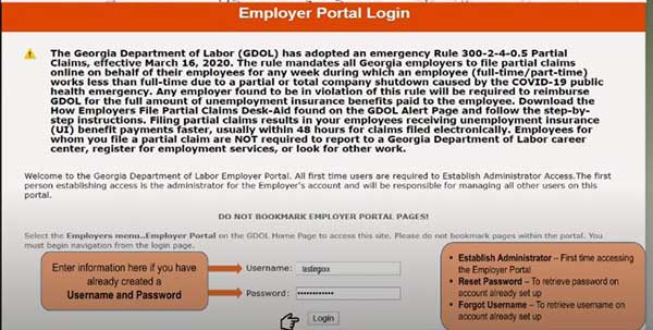 enter information employer portal login georgia