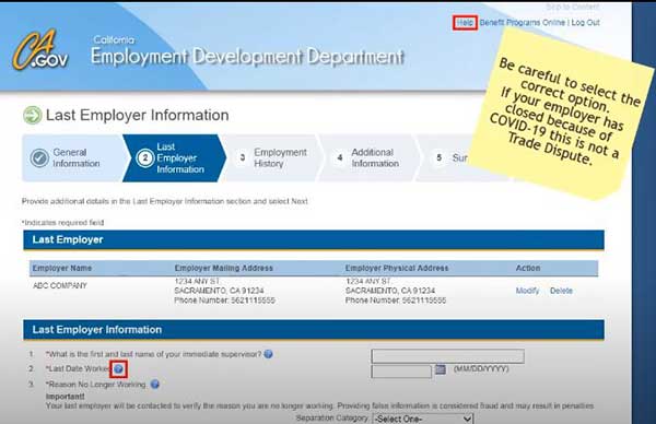 help to the last employer information options in california edd