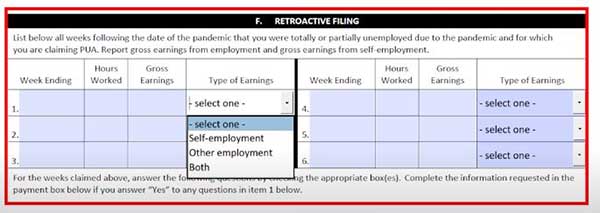 section f retroactive filing to oregon unemployment weeks