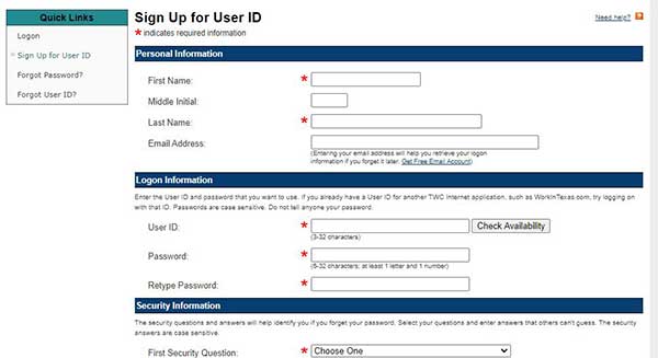 sign up for user id for unemployment texas twc