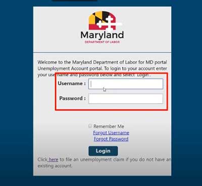 enter the username and password to login on beacon maryland unemployment