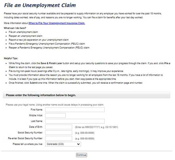 file an unemployment claim form on colorado unemployment