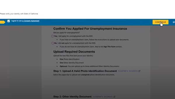 agree to the terms and conditions to request for identity form in california edd unemployment