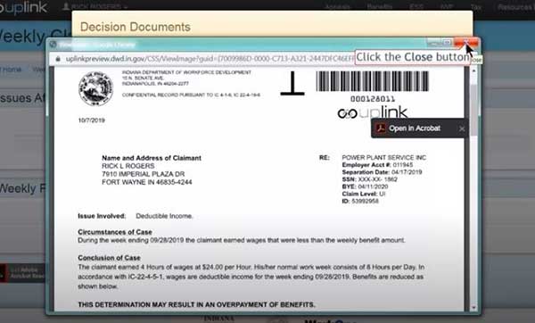 decision documents in claimant homepage on indiana unemployment insurance