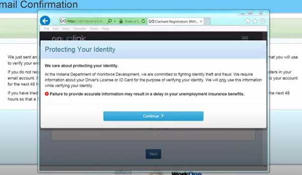 protecting your identity to the account succesfully created on indiana unemployment insurance