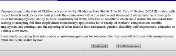 advise about false information to file for oklahoma unemployment weekly benefits