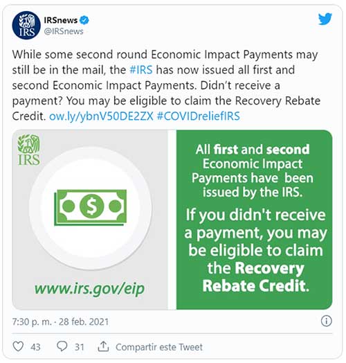 How to claim your stimulus check from the IRS on your 2020 tax return tweet