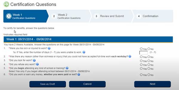 certification questions to certify for continued benefits