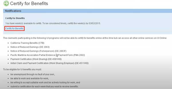 certify for benefits for continued benefits