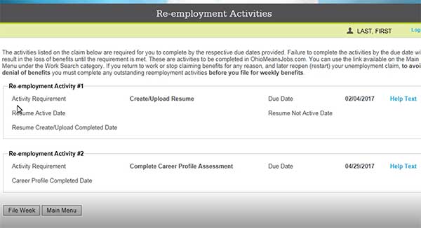 reemployment activities to file a weekly unemployment benefits in ohio